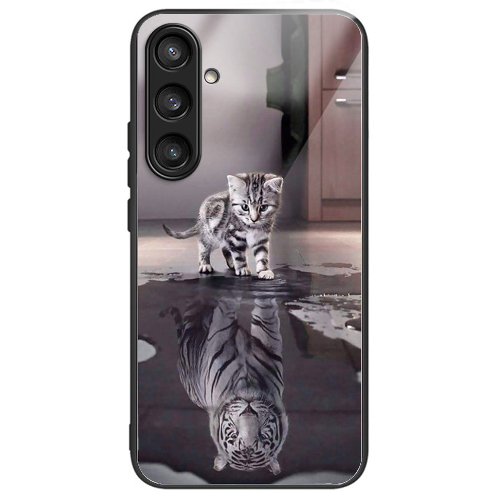 For Samsung Galaxy S24 Tempered Glass+TPU Case Pattern Printing Phone Cover - Cat and Tiger