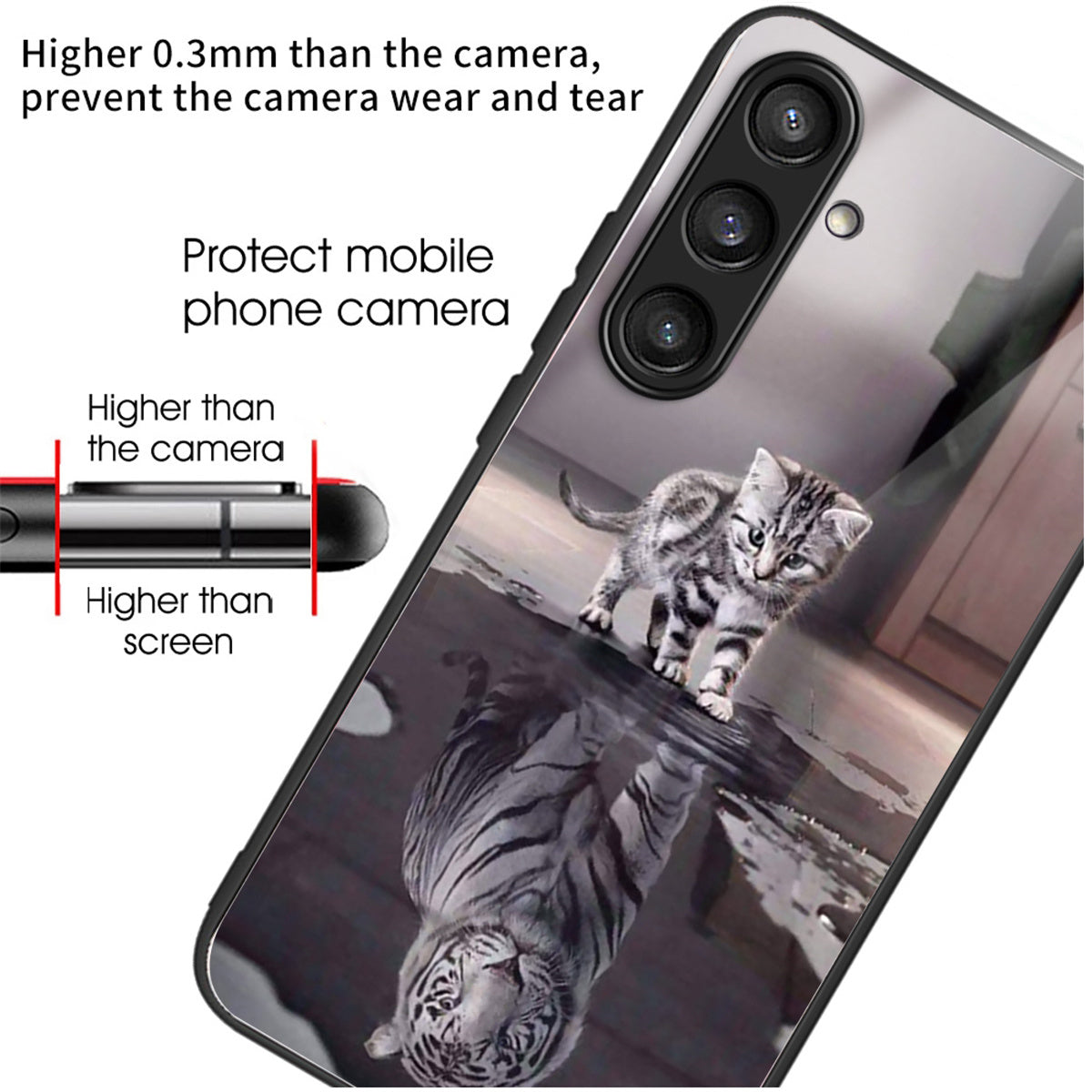 For Samsung Galaxy S24 Tempered Glass+TPU Case Pattern Printing Phone Cover - Cat and Tiger