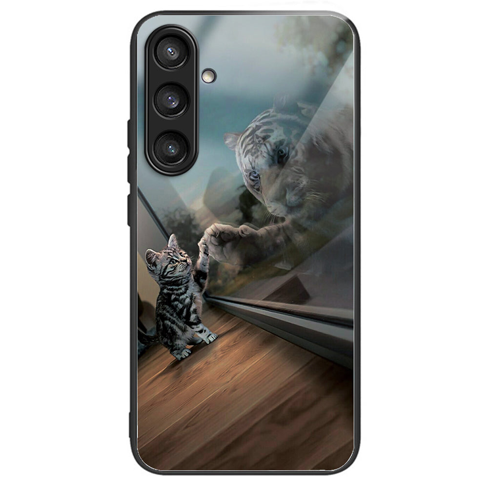 For Samsung Galaxy S24 Tempered Glass+TPU Case Pattern Printing Phone Cover - Mirror Cat