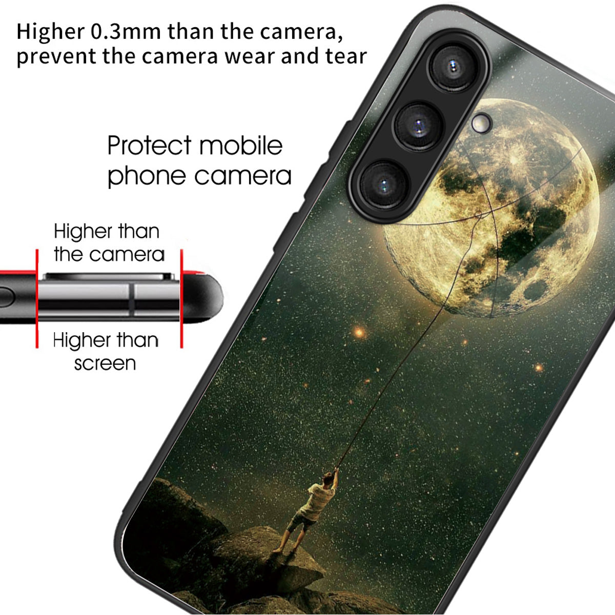 For Samsung Galaxy S24 Tempered Glass+TPU Case Pattern Printing Phone Cover - Man and Moon