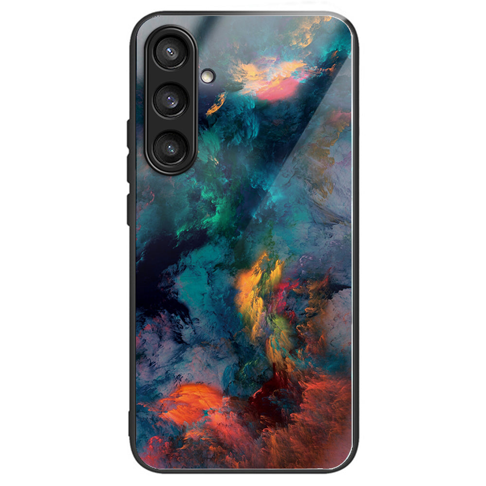 For Samsung Galaxy S24+ Phone Case Tempered Glass+TPU Anti-drop Cover - Colorful Clouds