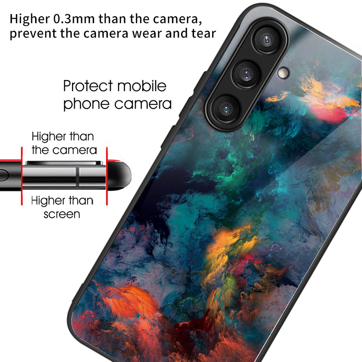 For Samsung Galaxy S24+ Phone Case Tempered Glass+TPU Anti-drop Cover - Colorful Clouds