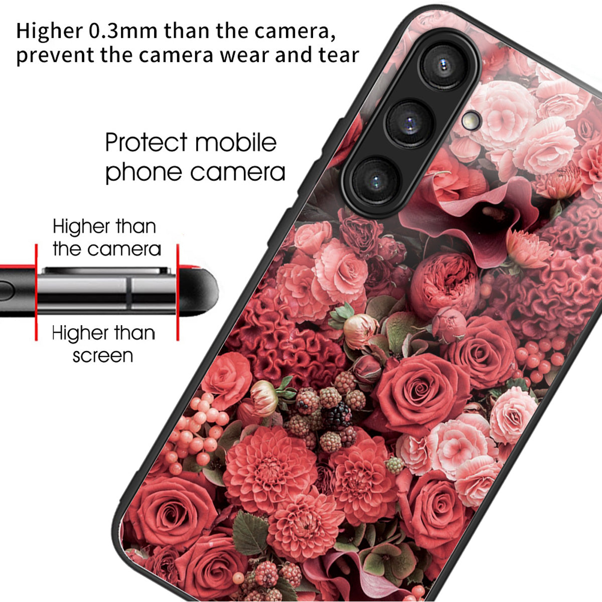 For Samsung Galaxy S24+ Phone Case Tempered Glass+TPU Anti-drop Cover - Artless Million Flowers
