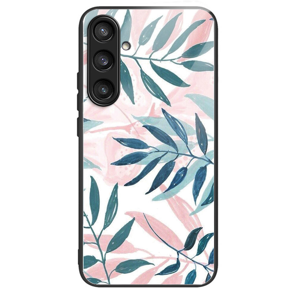 For Samsung Galaxy S24+ Phone Case Tempered Glass+TPU Anti-drop Cover - Leaves