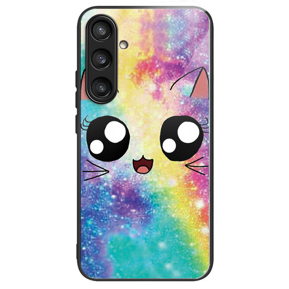 For Samsung Galaxy S24+ Phone Case Tempered Glass+TPU Anti-drop Cover - Rainbow Cat