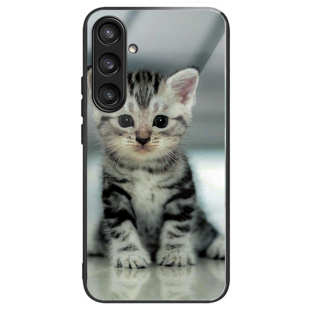 For Samsung Galaxy S24+ Phone Case Tempered Glass+TPU Anti-drop Cover - Cute Cat