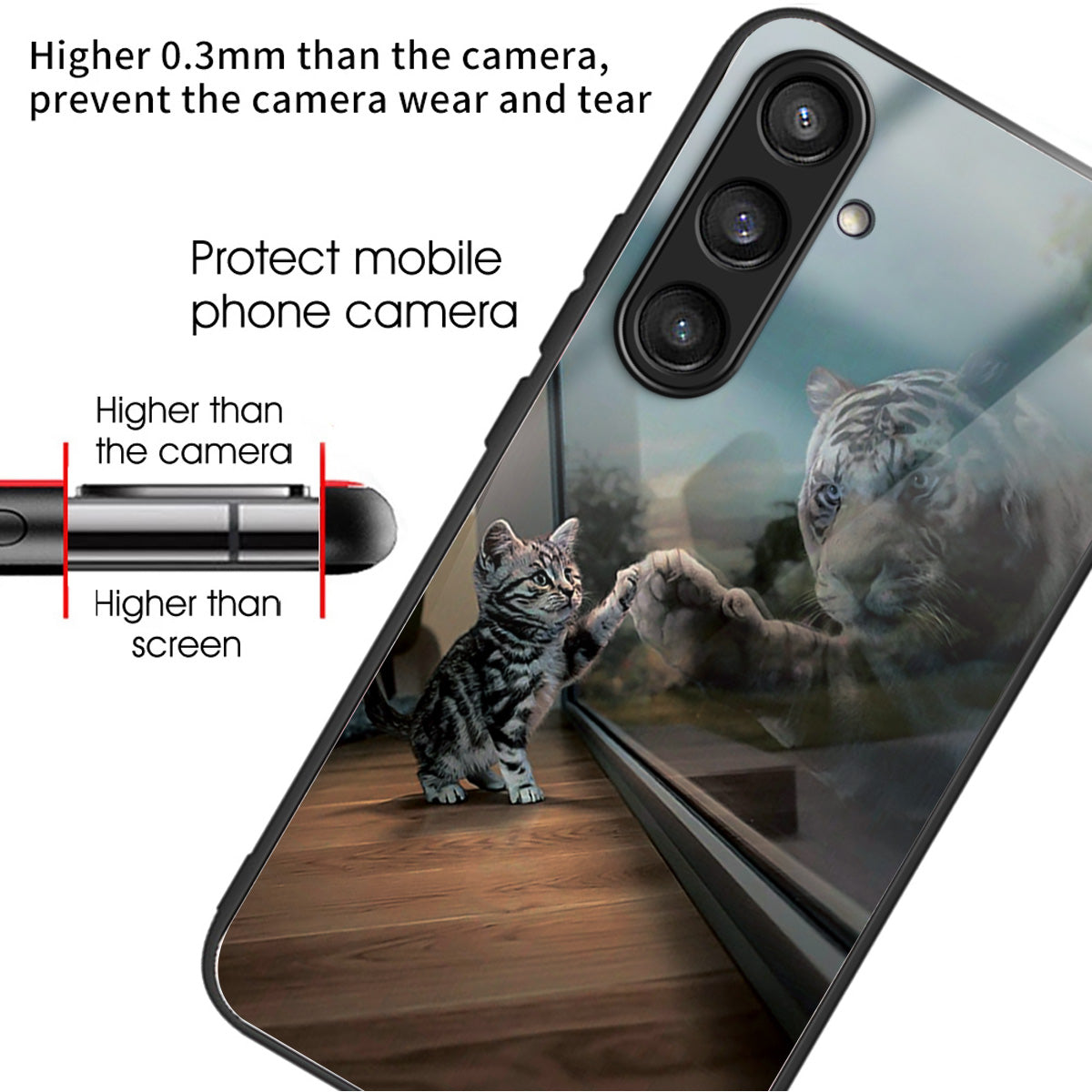 For Samsung Galaxy S24+ Phone Case Tempered Glass+TPU Anti-drop Cover - Mirror Cat