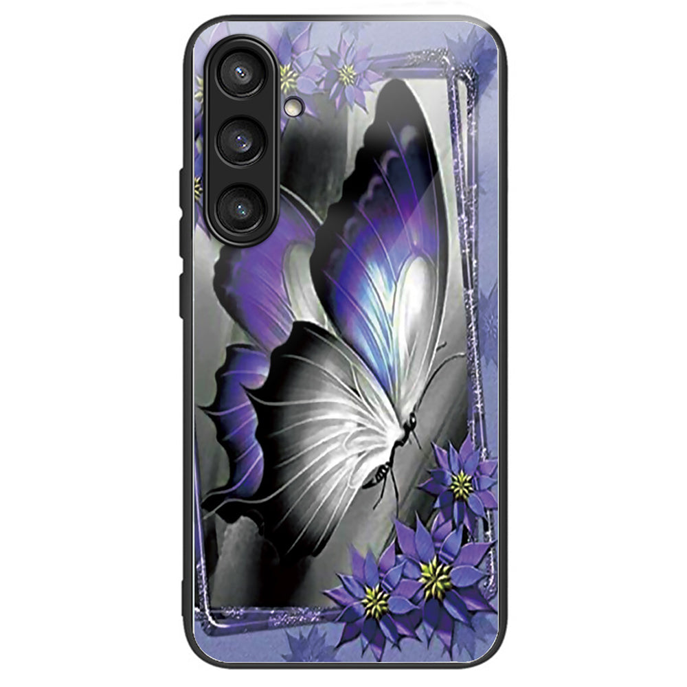For Samsung Galaxy S24+ Phone Case Tempered Glass+TPU Anti-drop Cover - Purple Butterfly