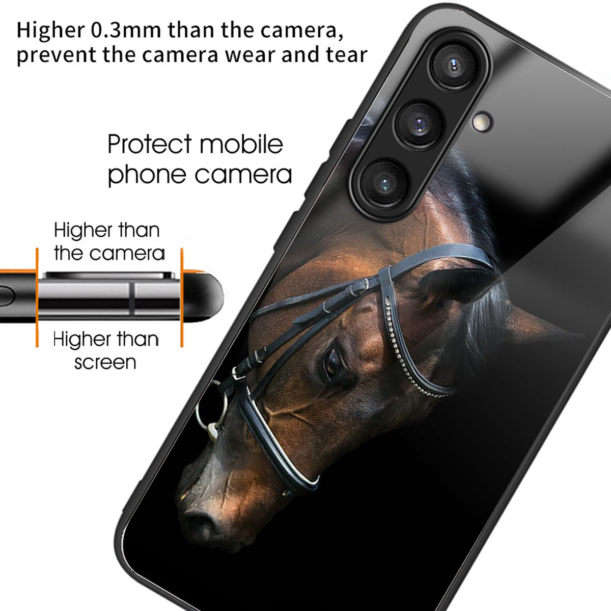 For Samsung Galaxy S24+ Case Slim-Fit Pattern Printing TPU+Tempered Glass Protective Shell - Horse Head
