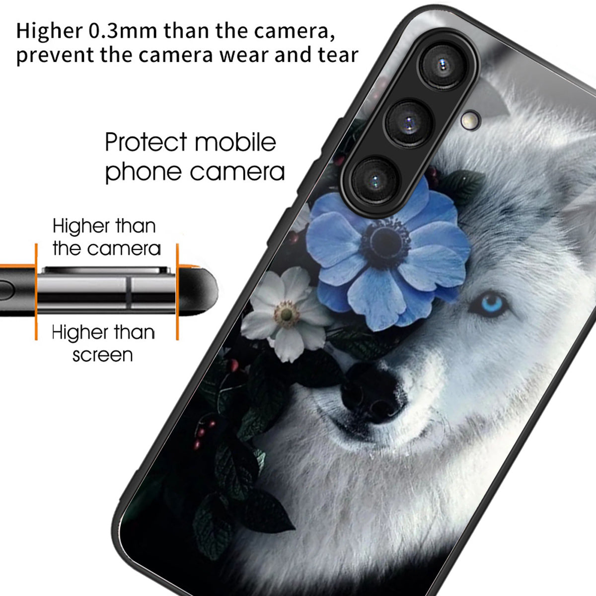 For Samsung Galaxy S24+ Case Slim-Fit Pattern Printing TPU+Tempered Glass Protective Shell - Wolf