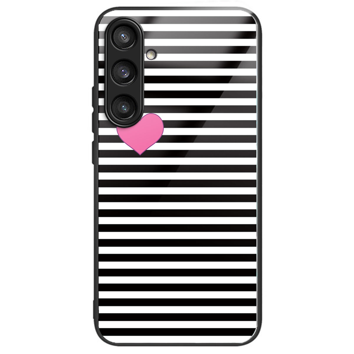 For Samsung Galaxy S24+ Case Slim-Fit Pattern Printing TPU+Tempered Glass Protective Shell - Stripes / Hearts