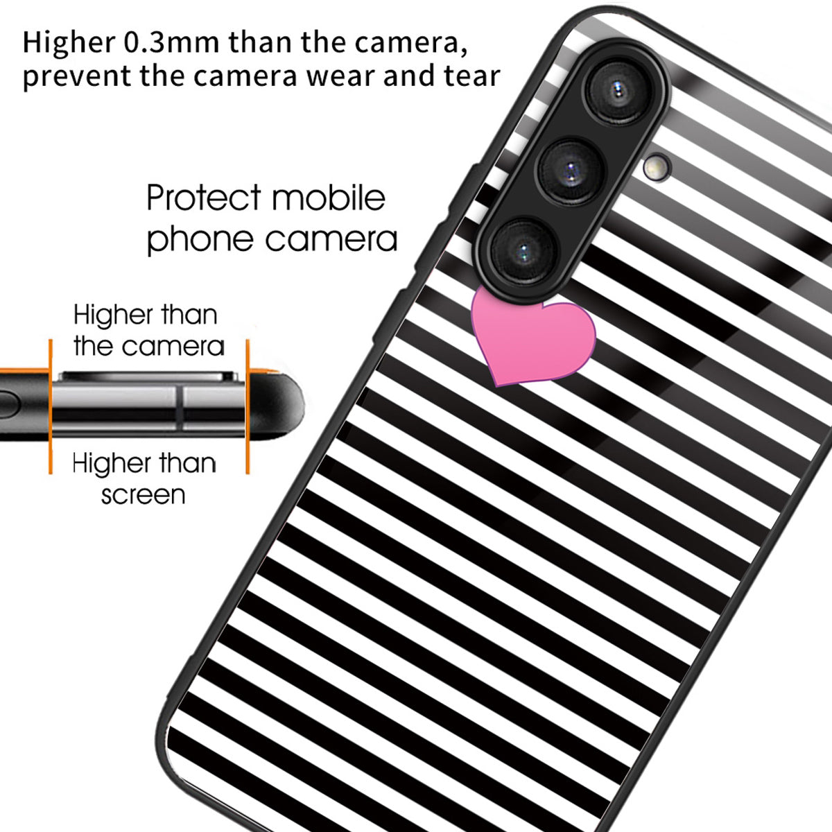 For Samsung Galaxy S24+ Case Slim-Fit Pattern Printing TPU+Tempered Glass Protective Shell - Stripes / Hearts