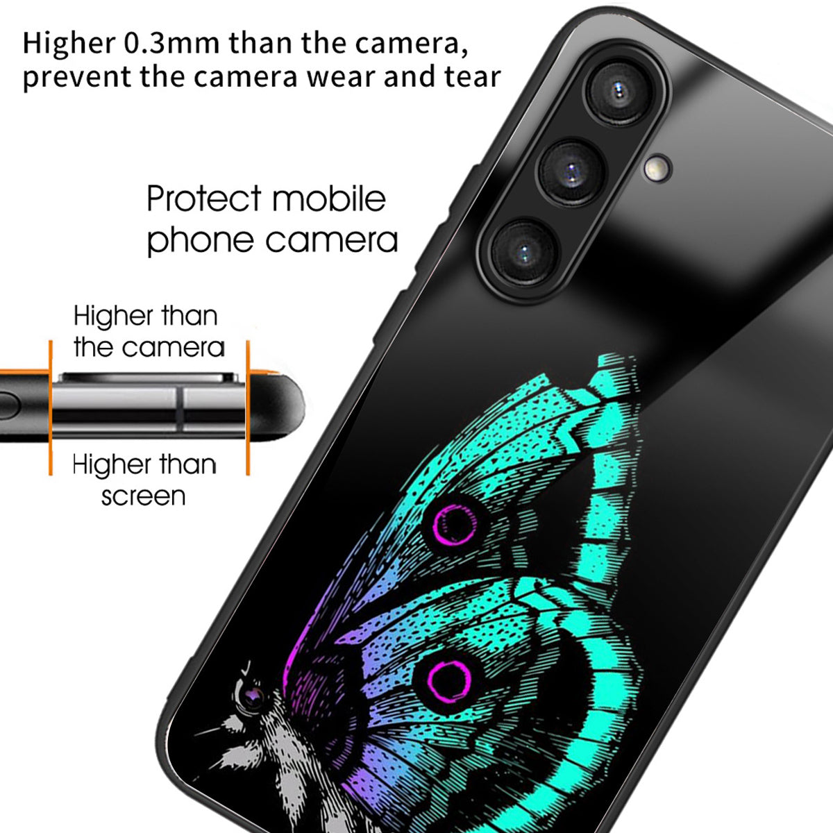 For Samsung Galaxy S24+ Case Slim-Fit Pattern Printing TPU+Tempered Glass Protective Shell - Butterfly