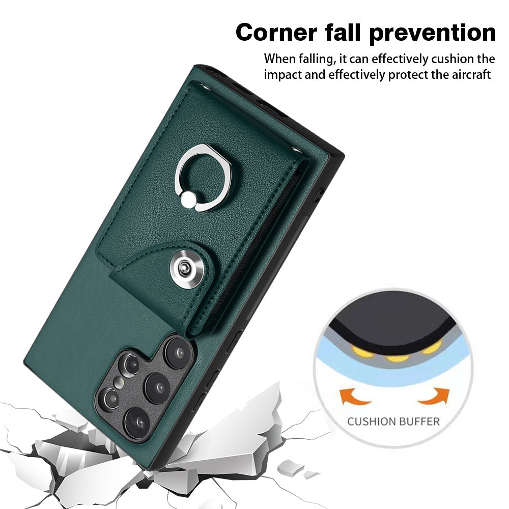 YB Leather Coating Series-7 for Samsung Galaxy S24 Ultra Magnetic Phone Case Card Holder Cover - Green