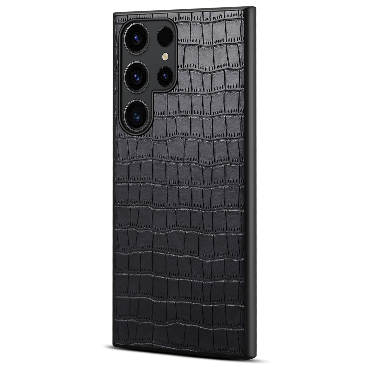 For Samsung Galaxy S24 Ultra Case PU+PC+TPU Crocodile Textured Smart Phone Cover - Black