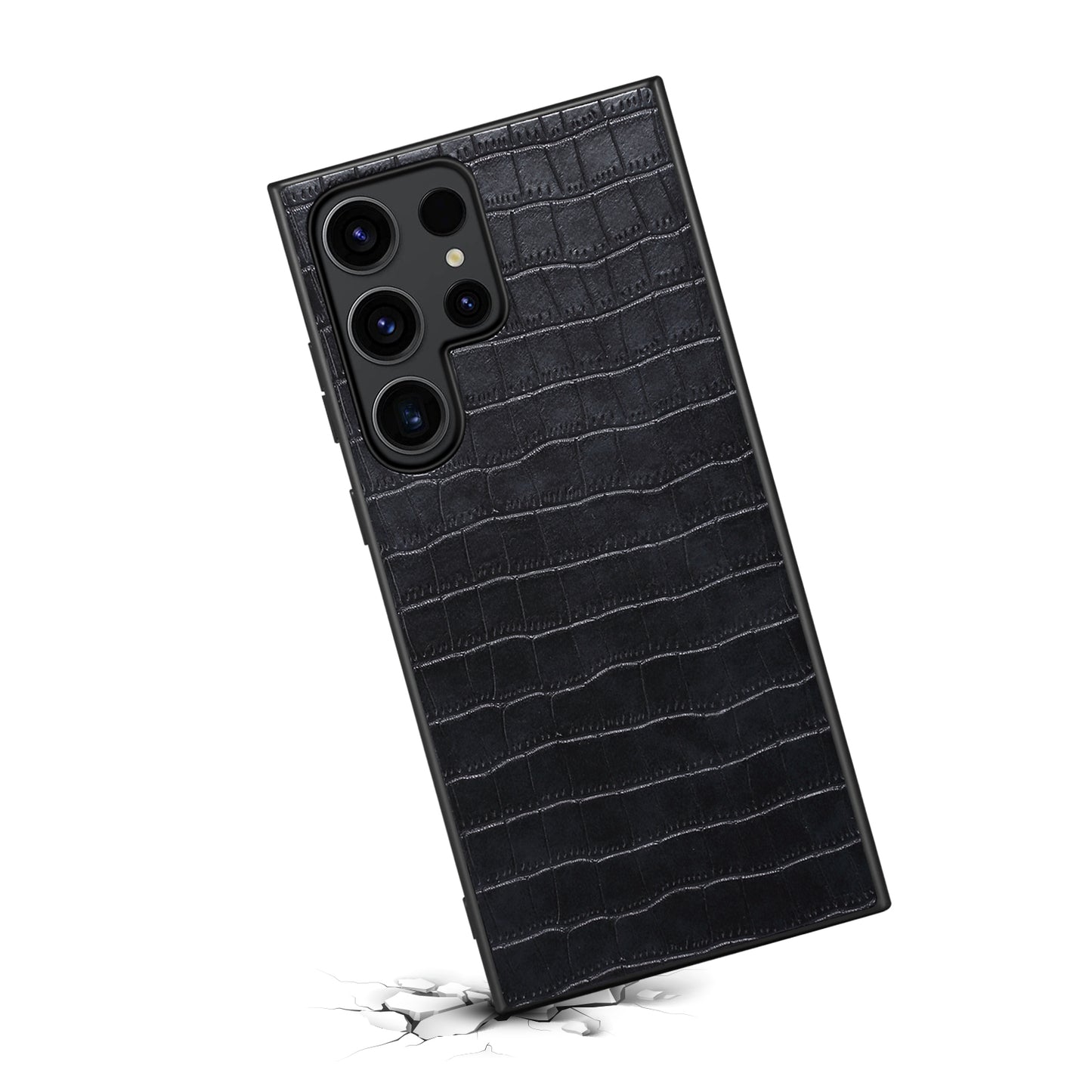 For Samsung Galaxy S24 Ultra Case PU+PC+TPU Crocodile Textured Smart Phone Cover - Black