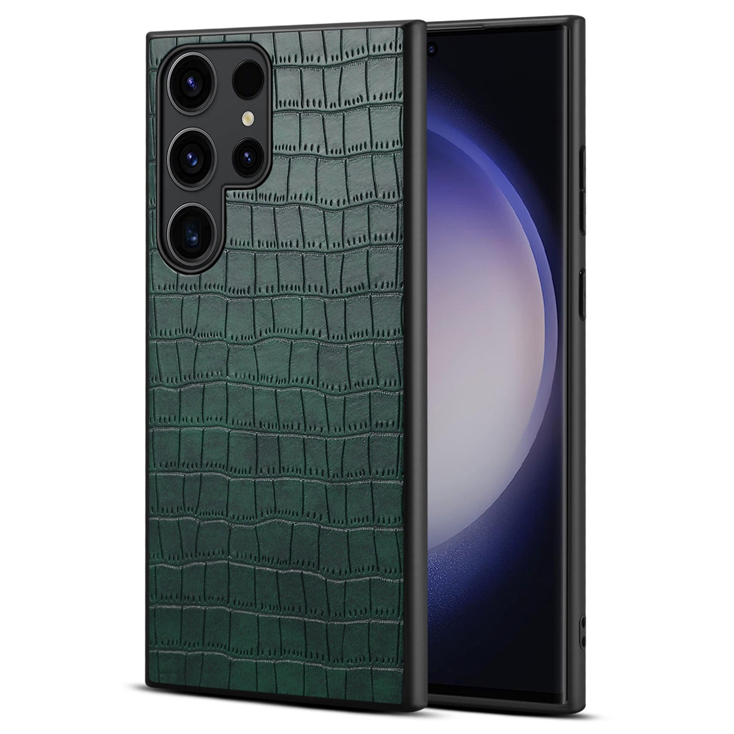 For Samsung Galaxy S24 Ultra Case PU+PC+TPU Crocodile Textured Smart Phone Cover - Green
