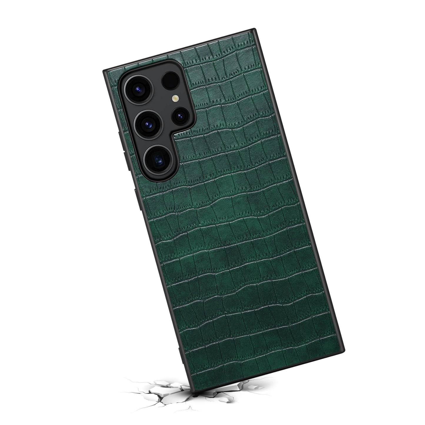 For Samsung Galaxy S24 Ultra Case PU+PC+TPU Crocodile Textured Smart Phone Cover - Green