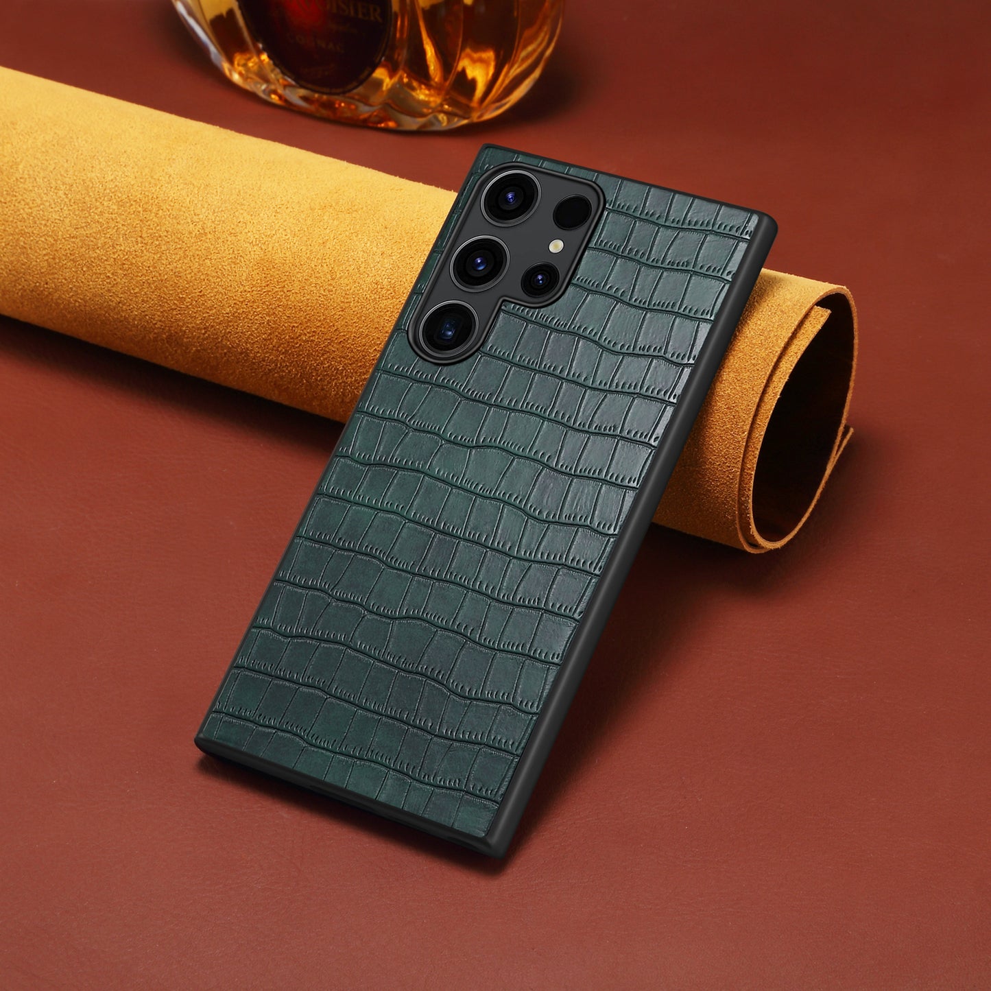 For Samsung Galaxy S24 Ultra Case PU+PC+TPU Crocodile Textured Smart Phone Cover - Green