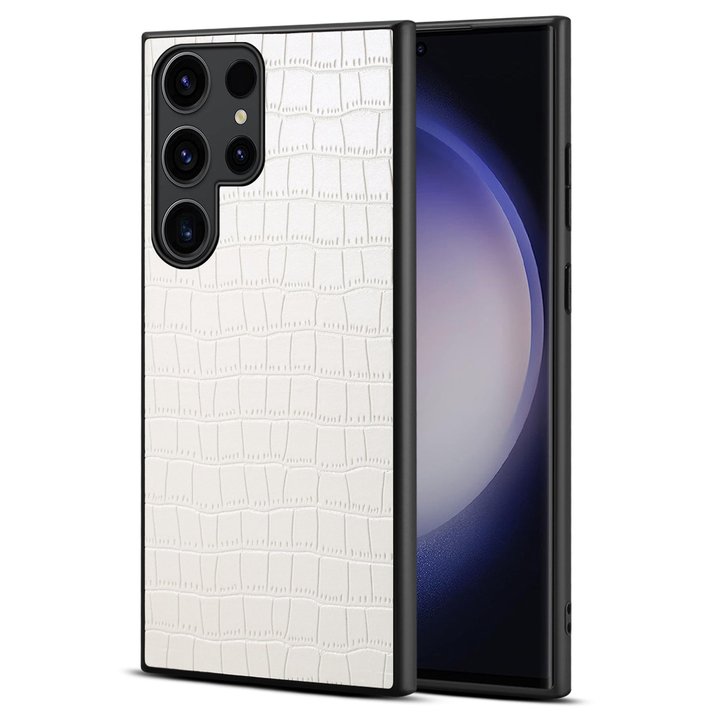 For Samsung Galaxy S24 Ultra Case PU+PC+TPU Crocodile Textured Smart Phone Cover - White