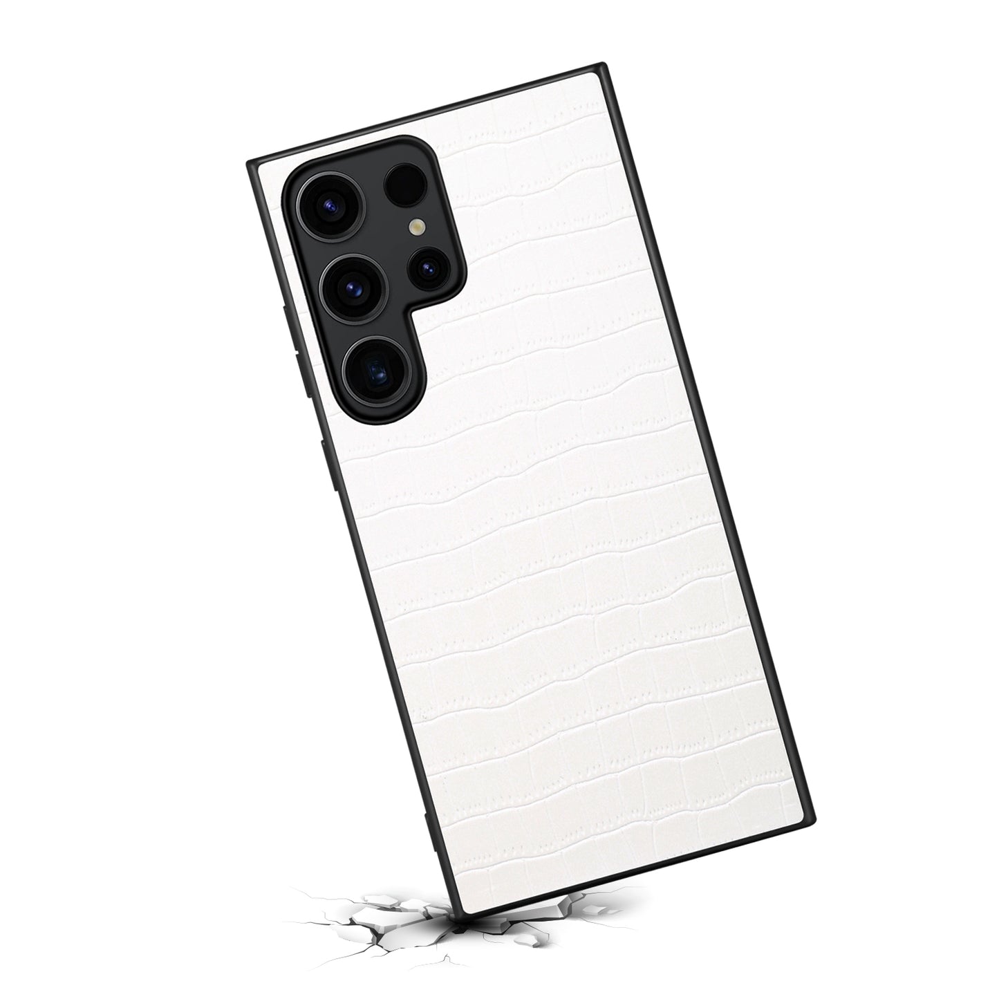 For Samsung Galaxy S24 Ultra Case PU+PC+TPU Crocodile Textured Smart Phone Cover - White