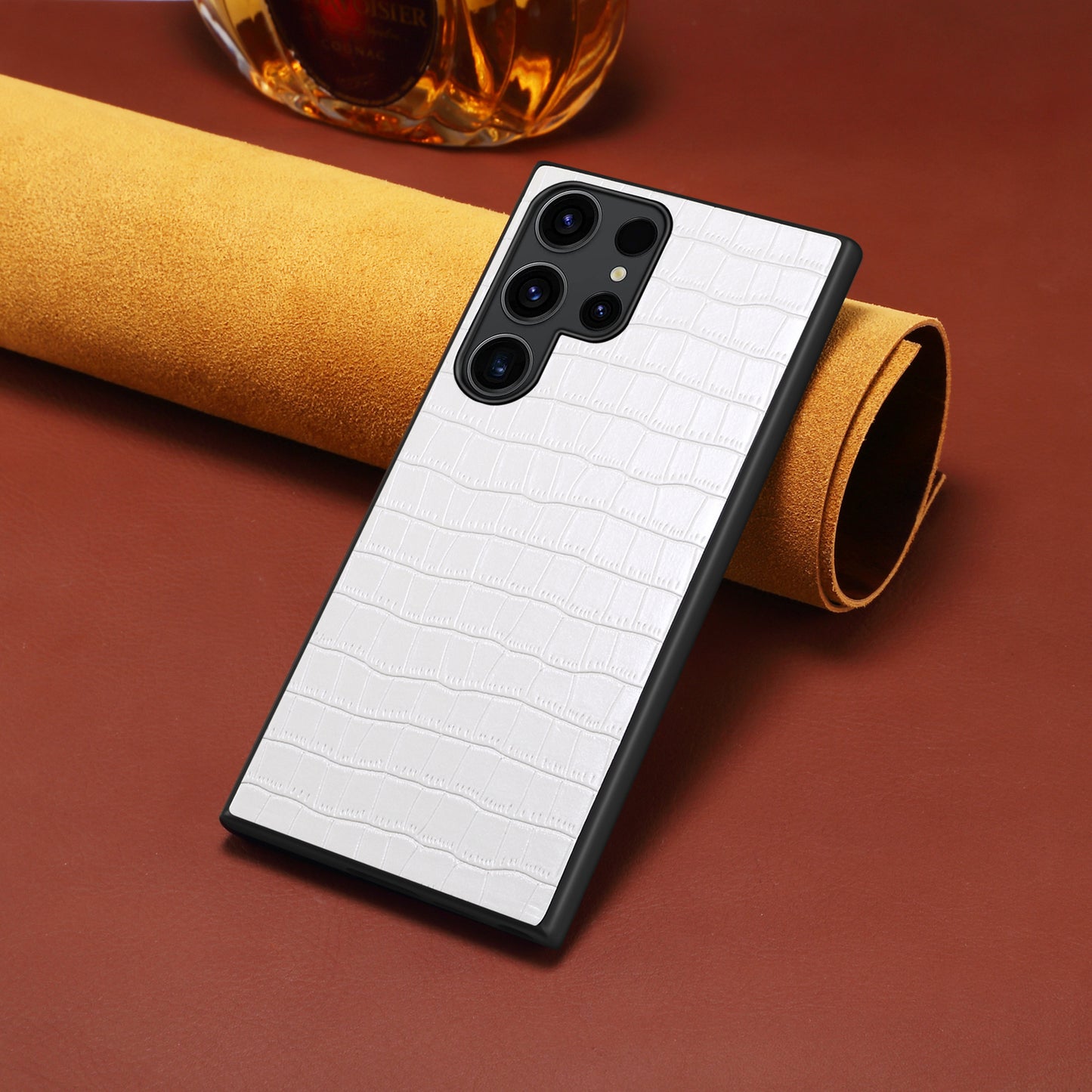 For Samsung Galaxy S24 Ultra Case PU+PC+TPU Crocodile Textured Smart Phone Cover - White