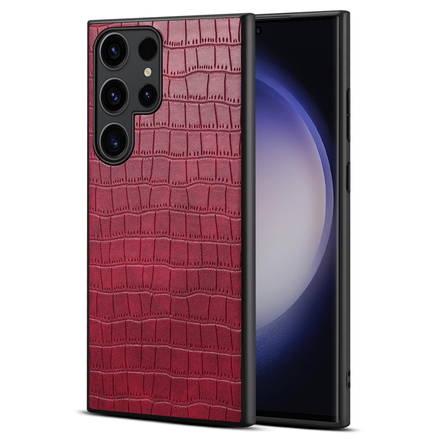 For Samsung Galaxy S24 Ultra Case PU+PC+TPU Crocodile Textured Smart Phone Cover - Rose