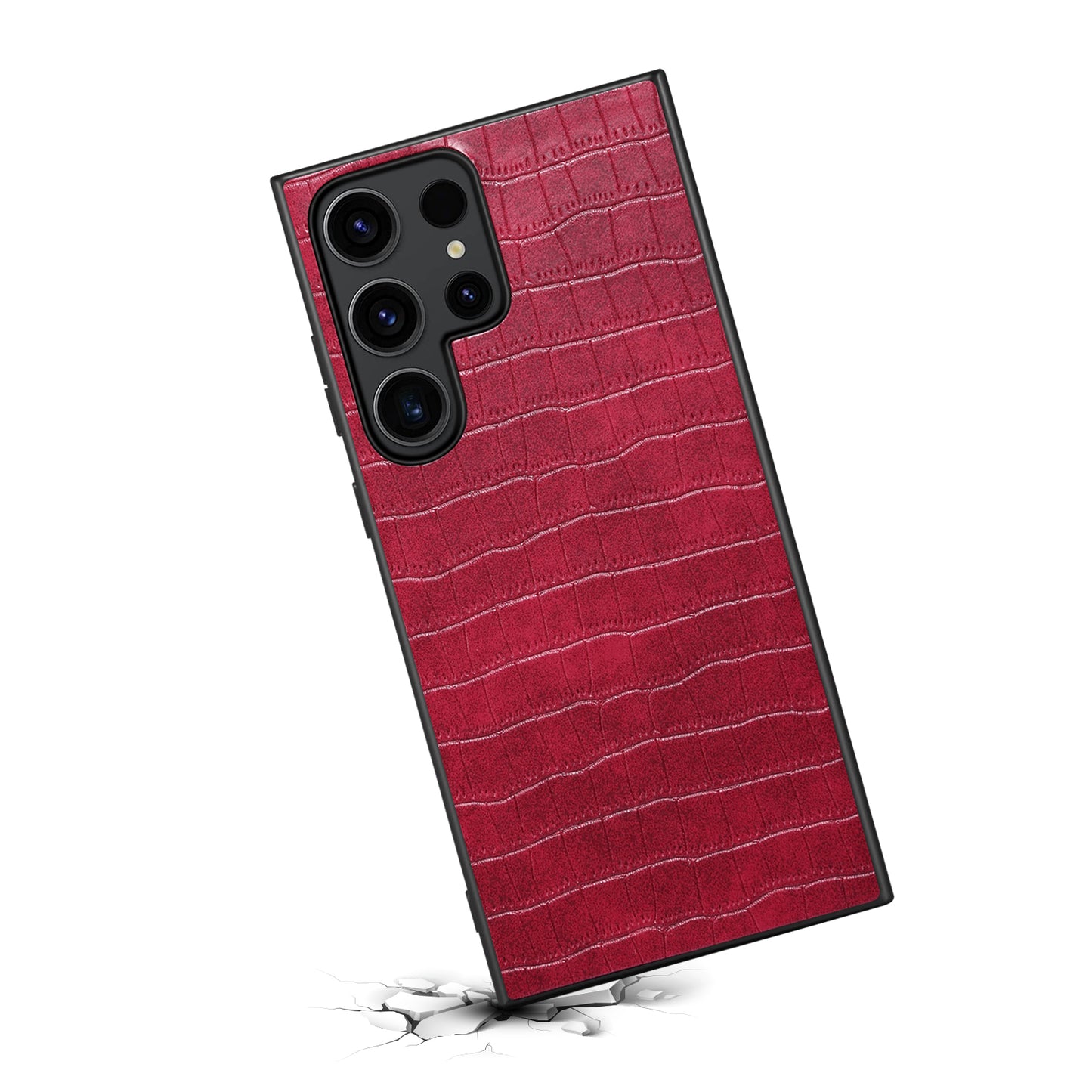 For Samsung Galaxy S24 Ultra Case PU+PC+TPU Crocodile Textured Smart Phone Cover - Rose