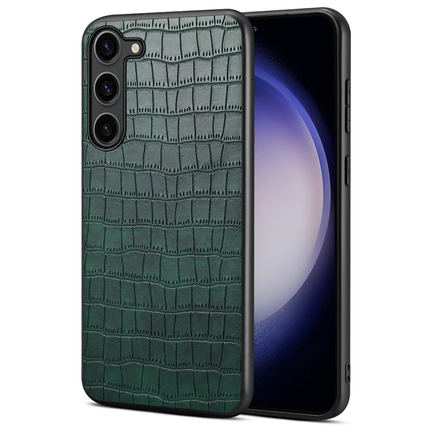 For Samsung Galaxy S24 Back Case PU Leather Coated PC+TPU Crocodile Texture Phone Cover - Green