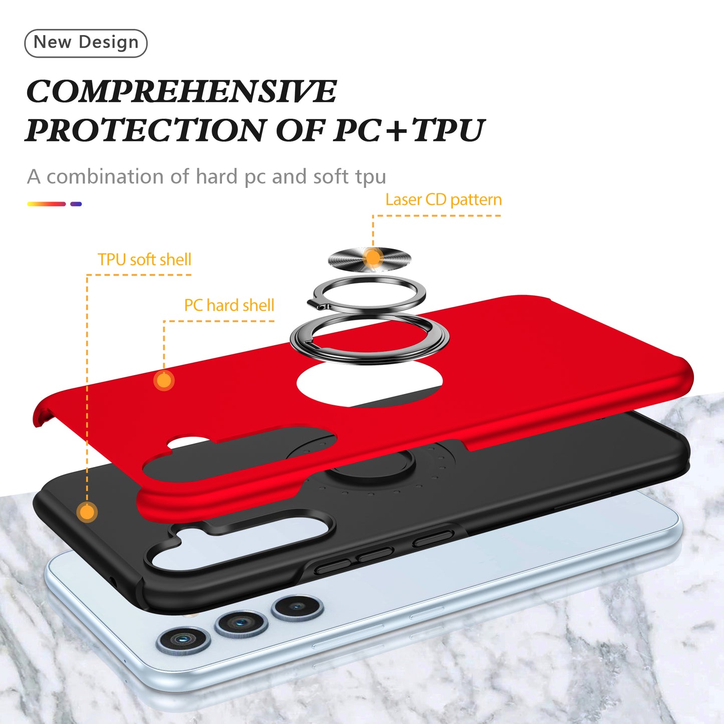 For Samsung Galaxy S24 Case PC+TPU Ring Kickstand Mobile Phone Cover - Red