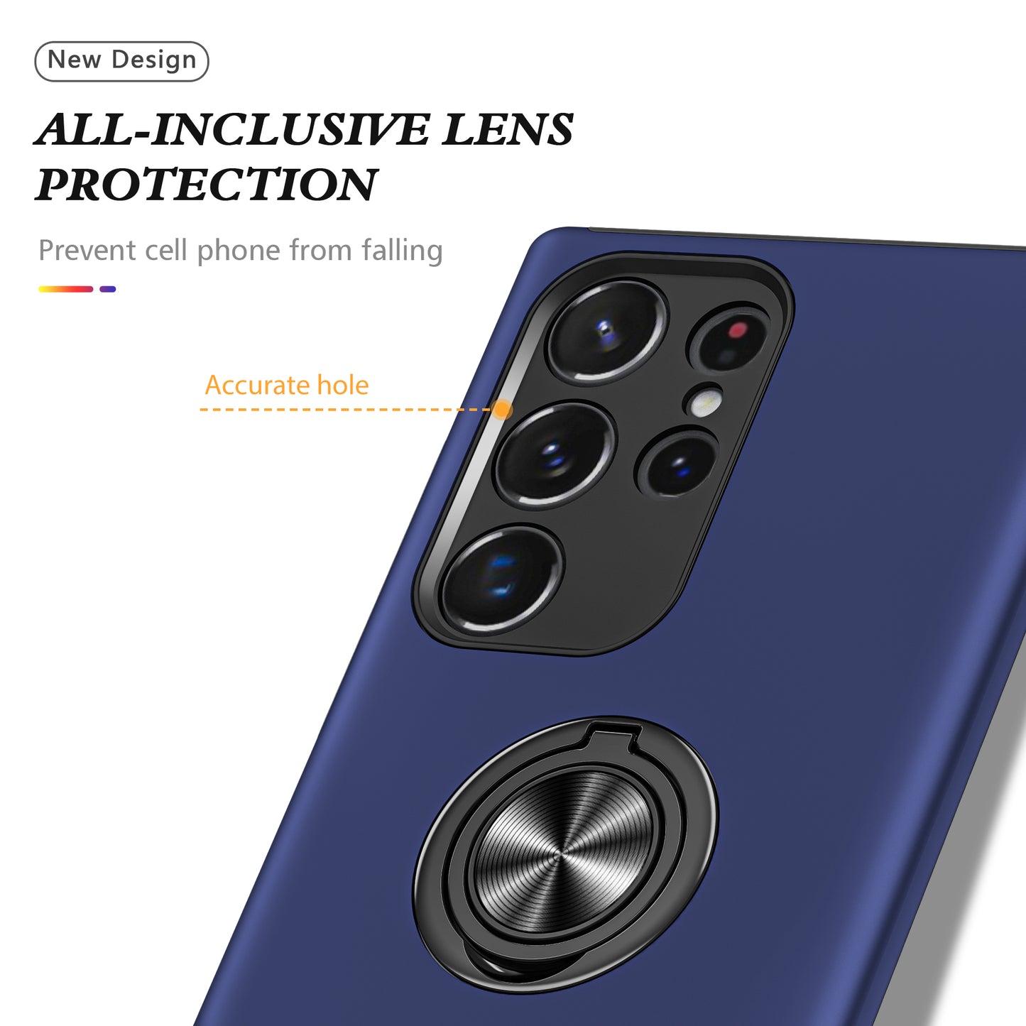 For Samsung Galaxy S24 Ultra Cell Phone Case Anti-scratch Ring Kickstand Back Shell - Blue