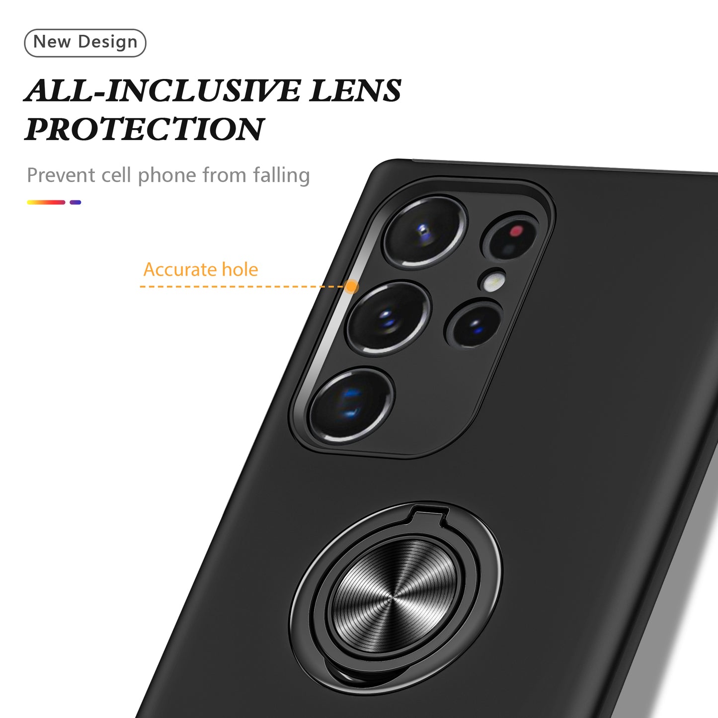 For Samsung Galaxy S24 Ultra Cell Phone Case Anti-scratch Ring Kickstand Back Shell - Black