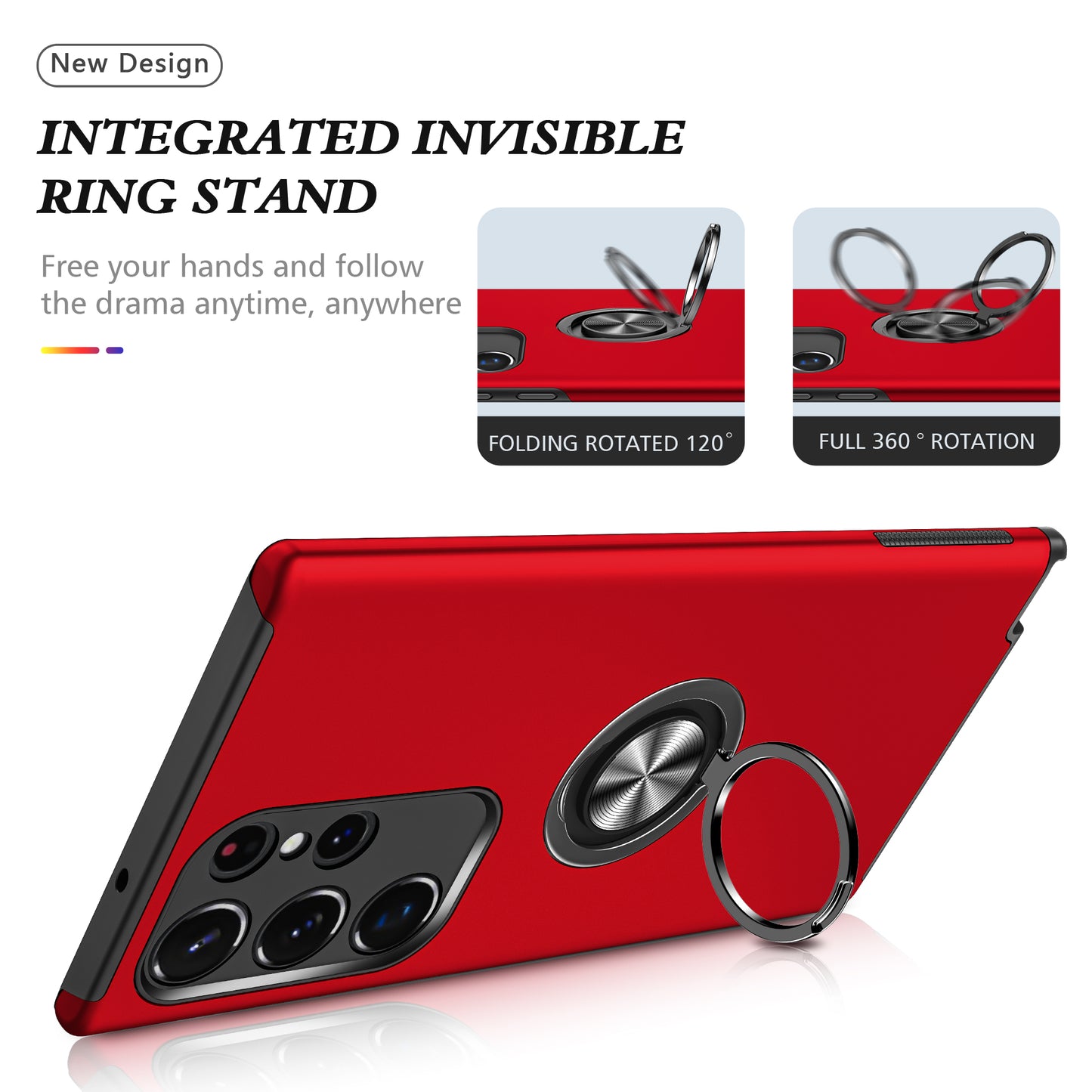 For Samsung Galaxy S24 Ultra Cell Phone Case Anti-scratch Ring Kickstand Back Shell - Red