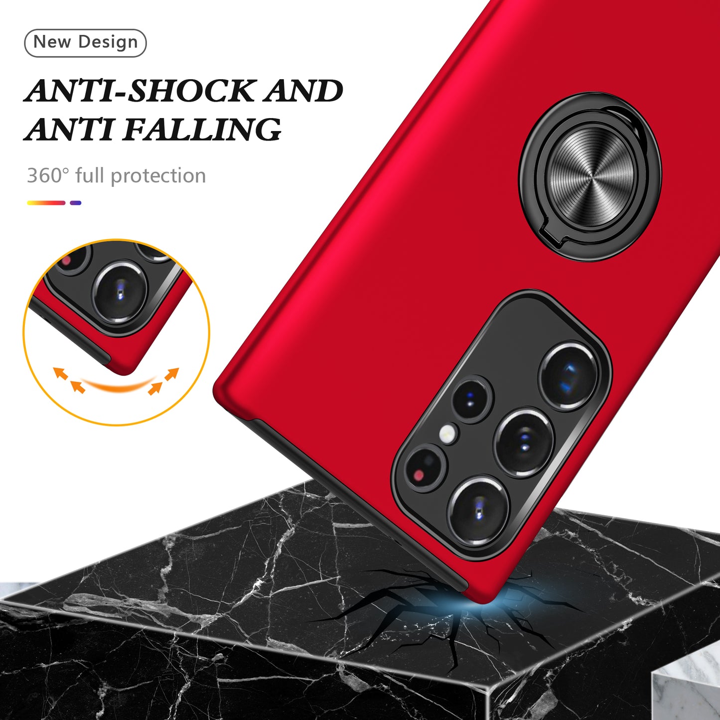 For Samsung Galaxy S24 Ultra Cell Phone Case Anti-scratch Ring Kickstand Back Shell - Red