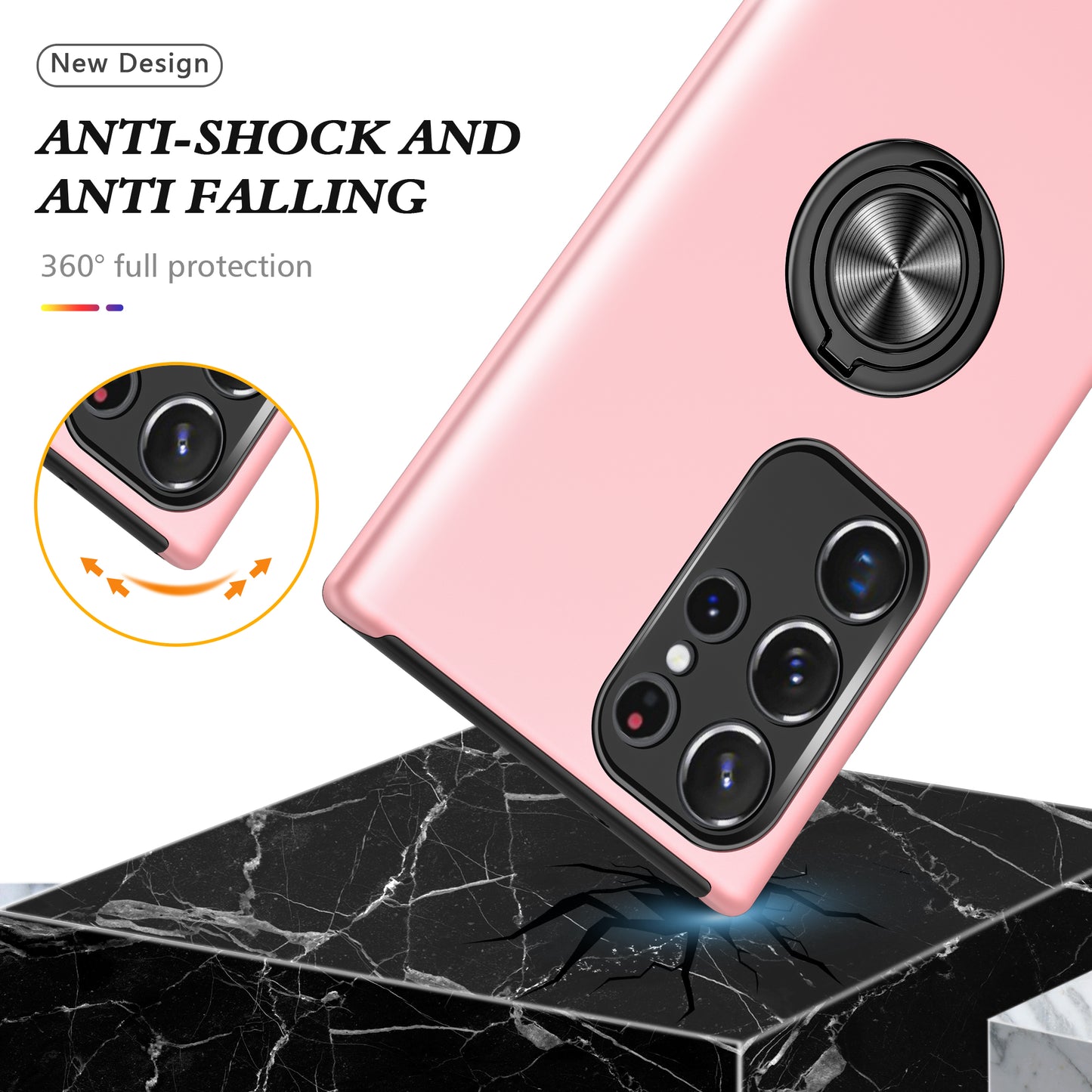 For Samsung Galaxy S24 Ultra Cell Phone Case Anti-scratch Ring Kickstand Back Shell - Rose Gold