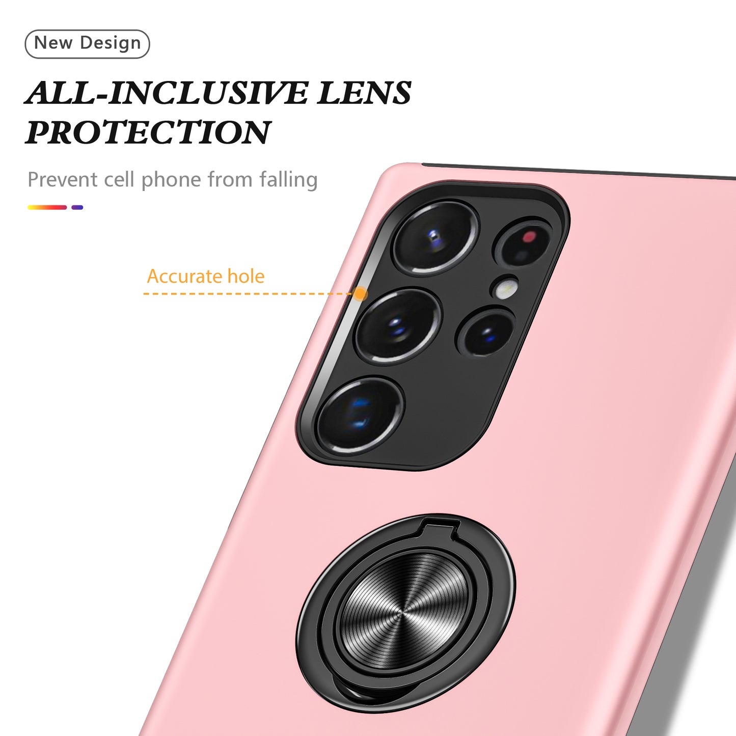 For Samsung Galaxy S24 Ultra Cell Phone Case Anti-scratch Ring Kickstand Back Shell - Rose Gold