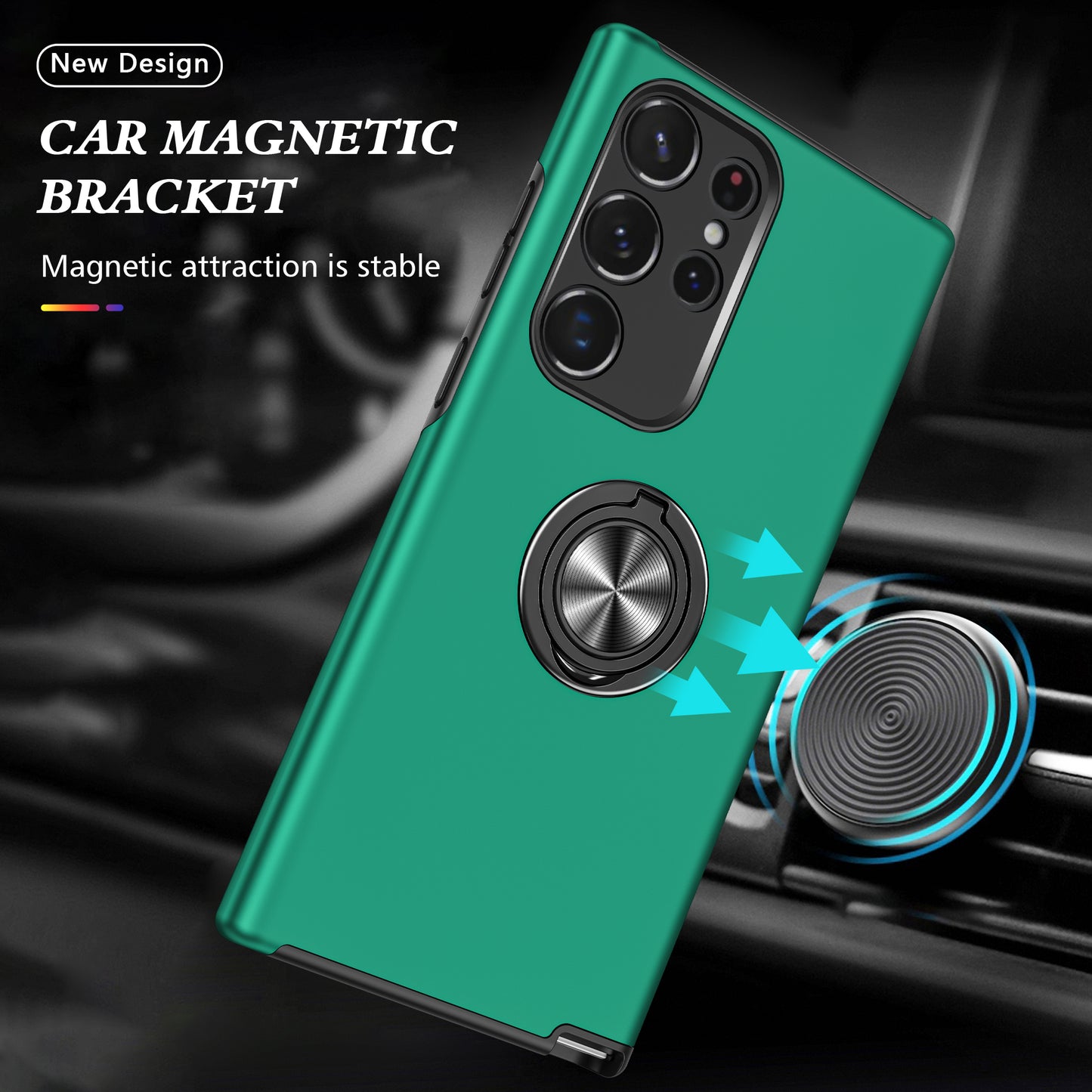 For Samsung Galaxy S24 Ultra Cell Phone Case Anti-scratch Ring Kickstand Back Shell - Blackish Green