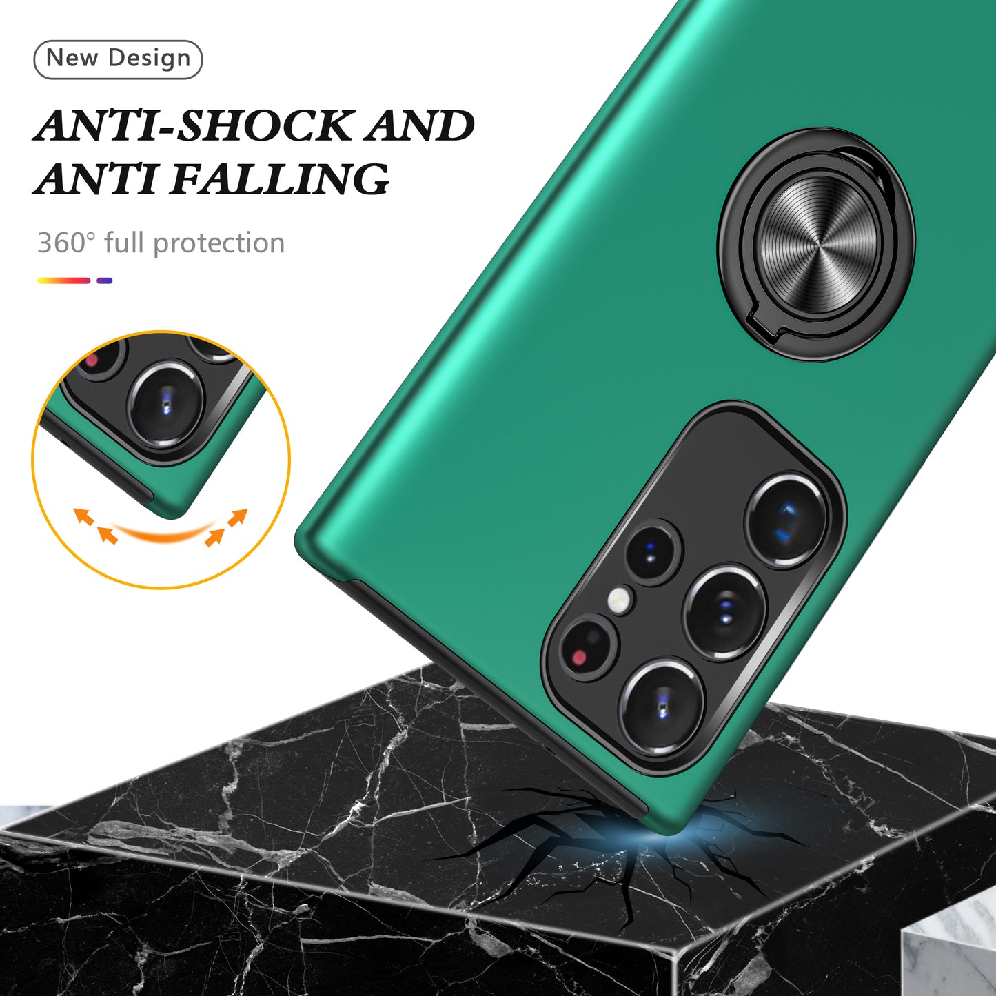 For Samsung Galaxy S24 Ultra Cell Phone Case Anti-scratch Ring Kickstand Back Shell - Blackish Green