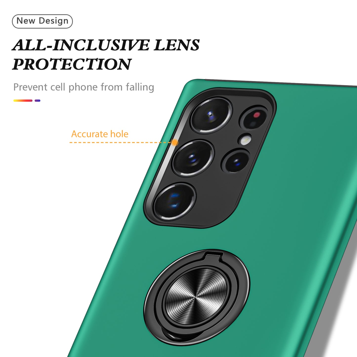 For Samsung Galaxy S24 Ultra Cell Phone Case Anti-scratch Ring Kickstand Back Shell - Blackish Green