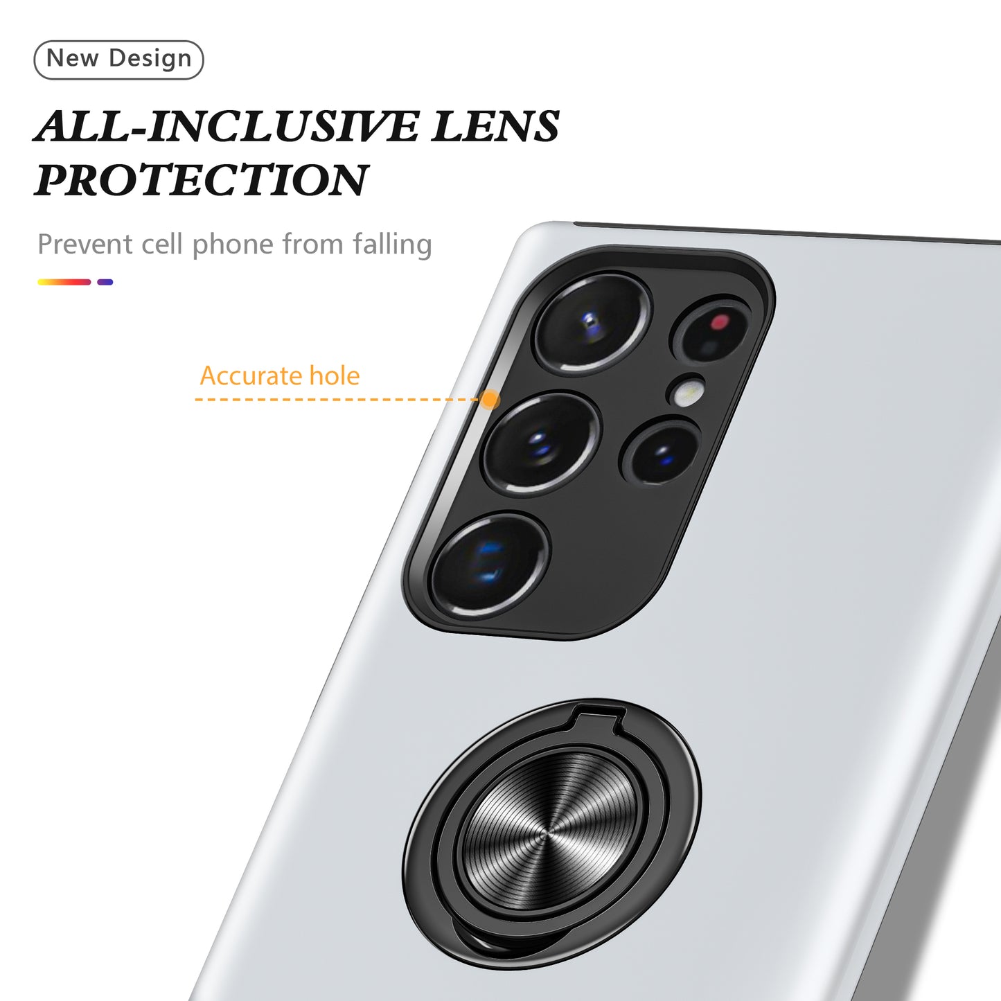 For Samsung Galaxy S24 Ultra Cell Phone Case Anti-scratch Ring Kickstand Back Shell - Silver
