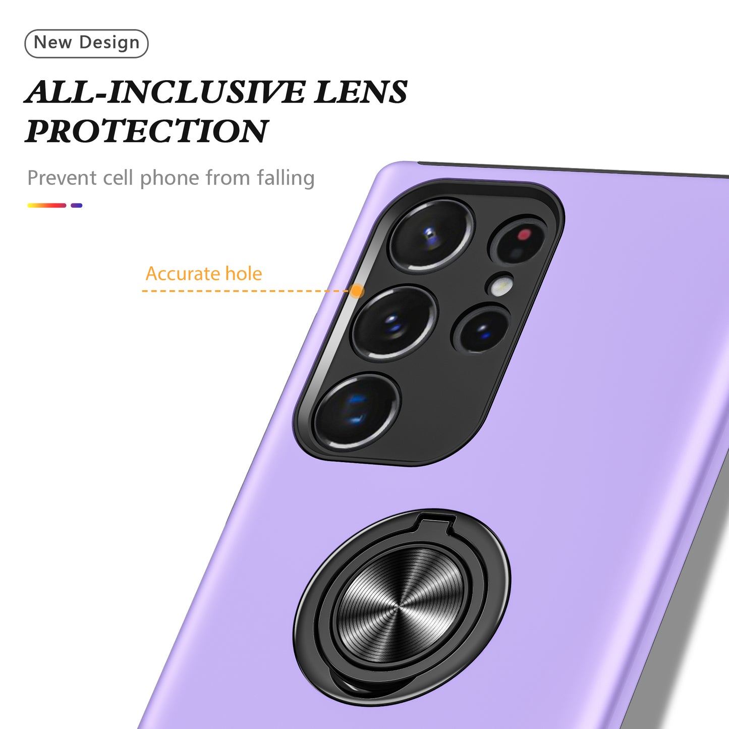 For Samsung Galaxy S24 Ultra Cell Phone Case Anti-scratch Ring Kickstand Back Shell - Purple