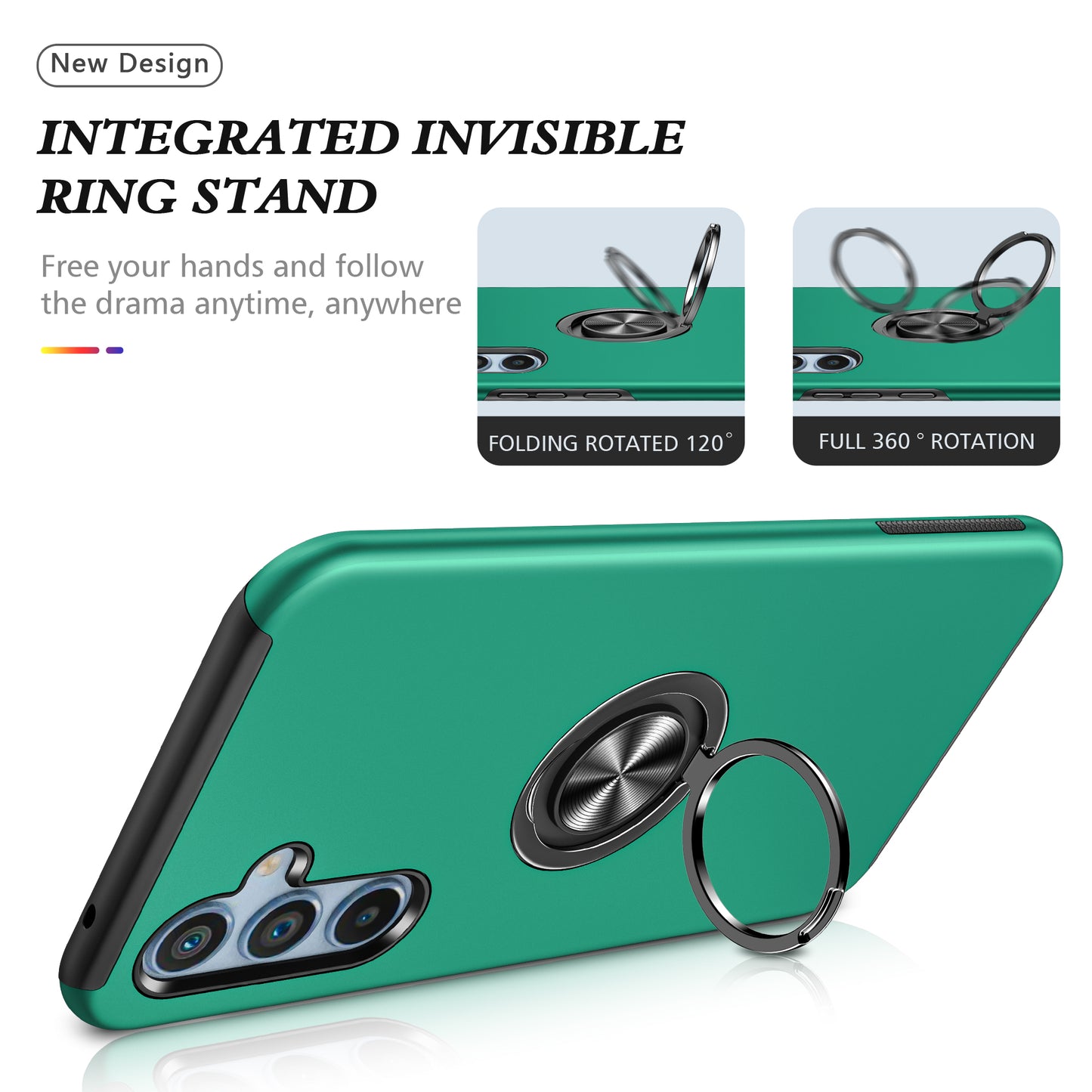For Samsung Galaxy S24+ Phone Case Slim-Fit PC+TPU Cover with Ring Kickstand - Blackish Green
