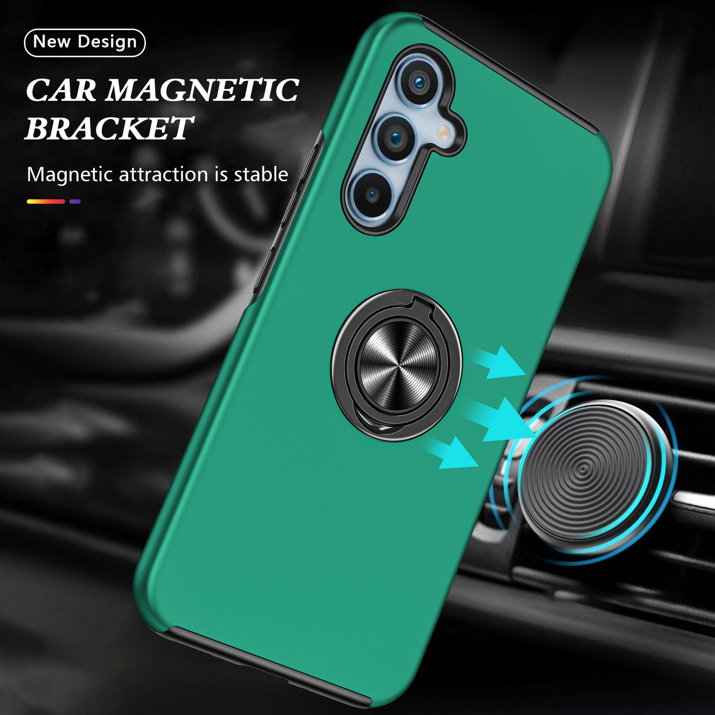 For Samsung Galaxy S24+ Phone Case Slim-Fit PC+TPU Cover with Ring Kickstand - Blackish Green