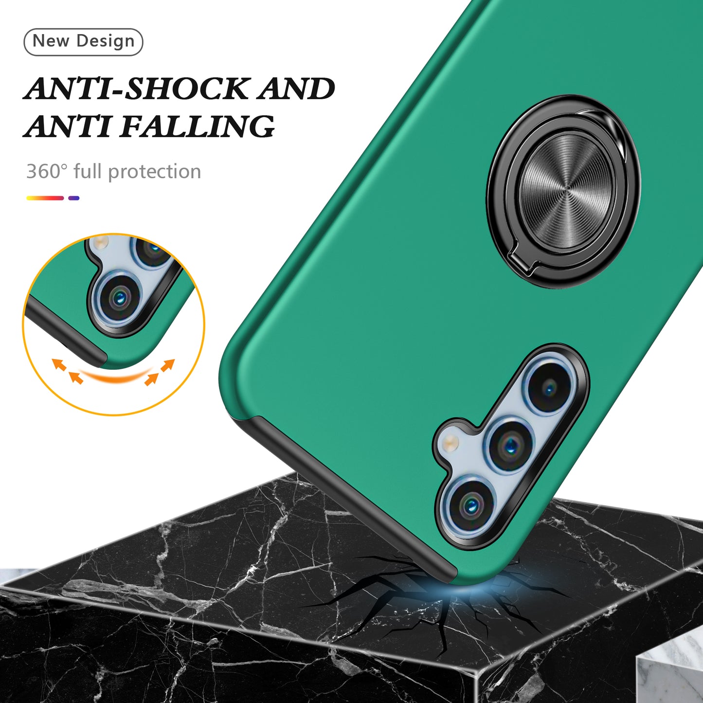 For Samsung Galaxy S24+ Phone Case Slim-Fit PC+TPU Cover with Ring Kickstand - Blackish Green