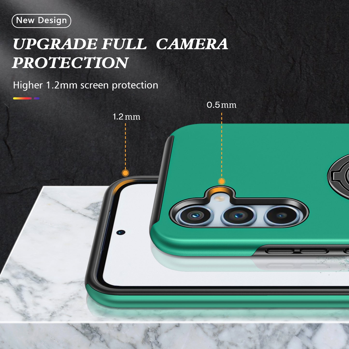 For Samsung Galaxy S24+ Phone Case Slim-Fit PC+TPU Cover with Ring Kickstand - Blackish Green