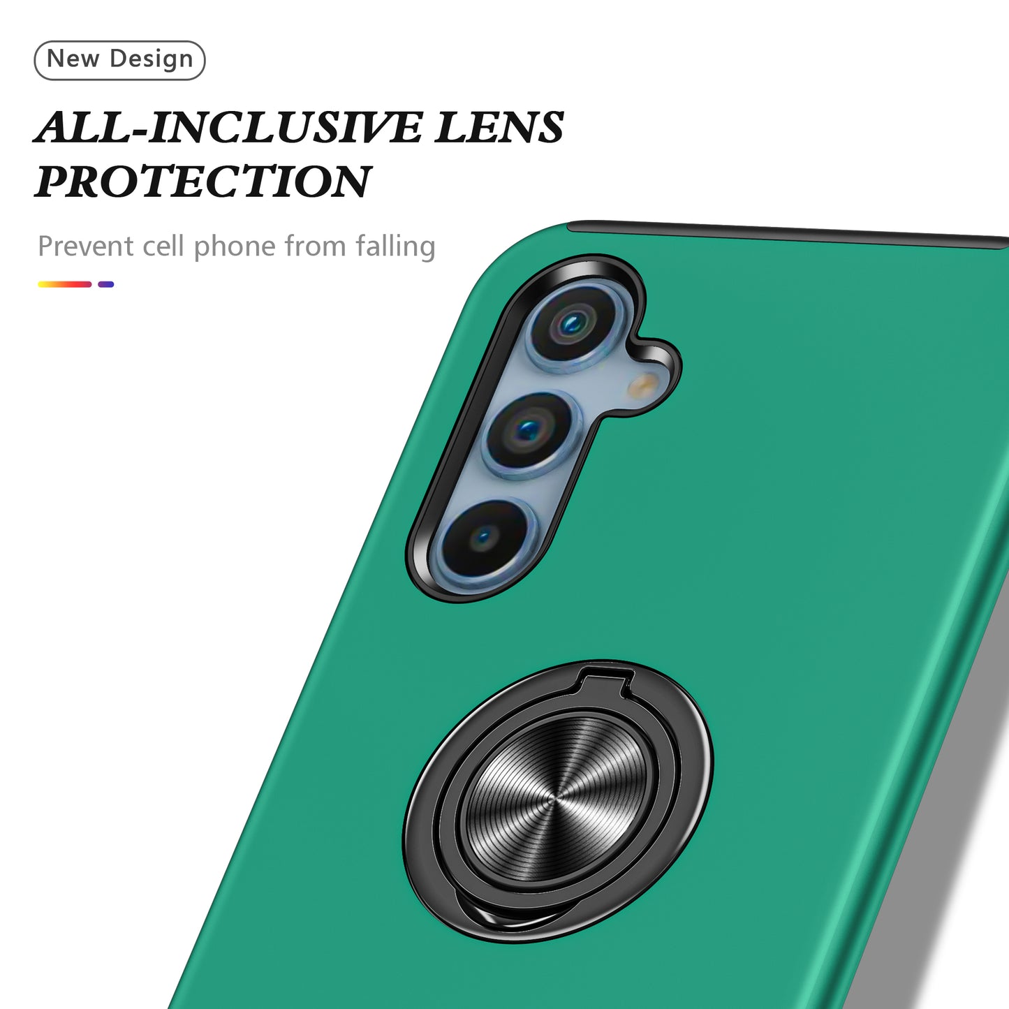 For Samsung Galaxy S24+ Phone Case Slim-Fit PC+TPU Cover with Ring Kickstand - Blackish Green