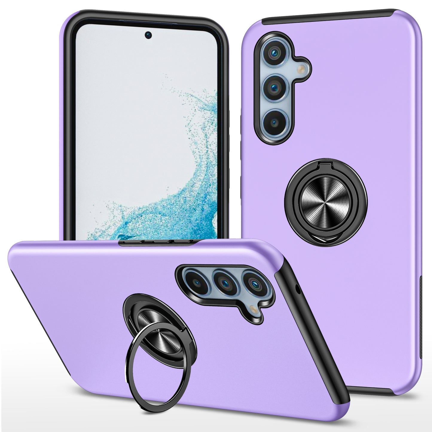 For Samsung Galaxy S24+ Phone Case Slim-Fit PC+TPU Cover with Ring Kickstand - Purple