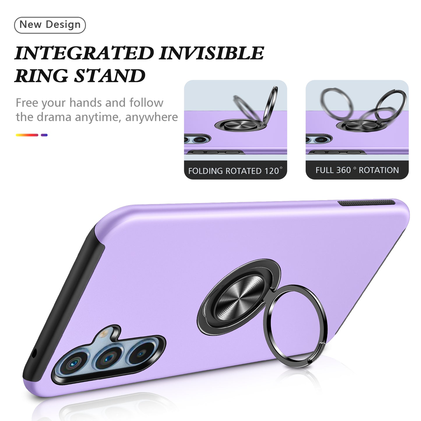 For Samsung Galaxy S24+ Phone Case Slim-Fit PC+TPU Cover with Ring Kickstand - Purple