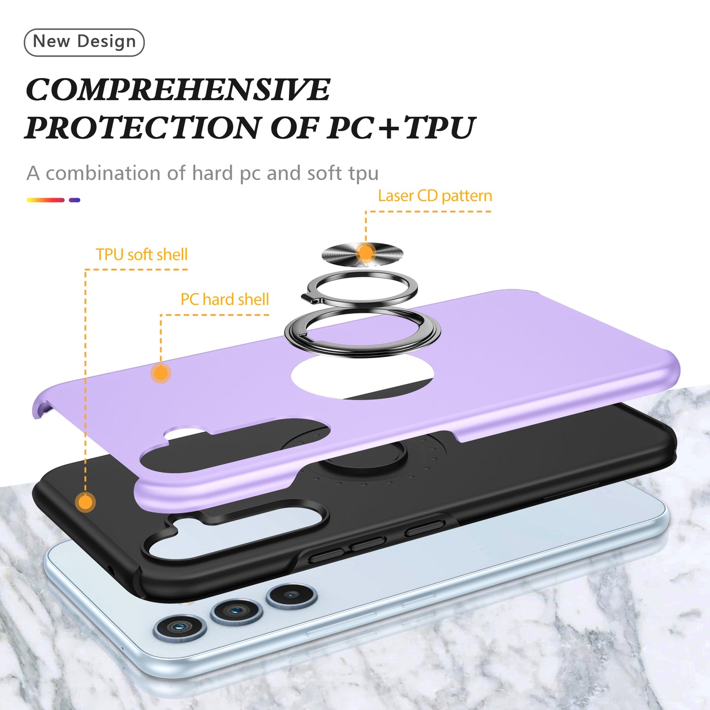 For Samsung Galaxy S24+ Phone Case Slim-Fit PC+TPU Cover with Ring Kickstand - Purple