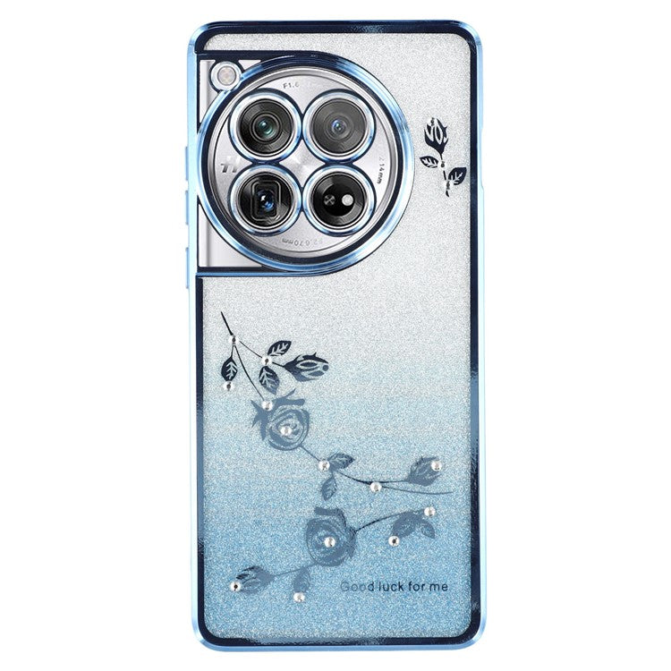 KADEM Phone Case for OnePlus 12 5G Flower Decor Gradient TPU Mobile Cover - Blue
